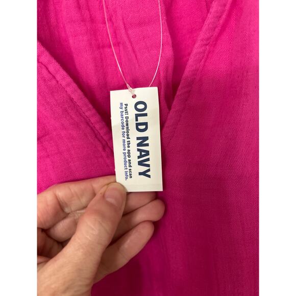 Old Navy Bright Pink Cotton Gauze Midi Swing Dress L Summer Boho Beachy NWT - Picture 9 of 13